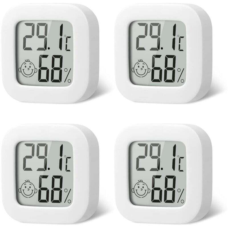 4 Pack Thermometre Interieur Mini Thermomètre Hygrometre Haute Précision Température Hygromètre Moniteur avec Air icône Confortable pour Cuisine