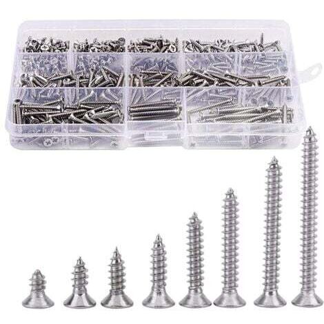 Aiperq 400pcs Vis à tête fraisée en Acier Inoxydable Vis à Tête Plat Cruciformes Vis à Bois