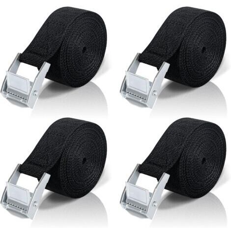 Aiperq 5M Sangle d'Arrimage, 4 Pièces Sangle à Cliquet avec Boucle de Serrage en Alliage de Zinc pour Fixation Moto/Voiture/Porte Vélo/Bagage