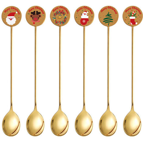 Aiperq 6 Pieces Christmas Spoon Set Stainless Steel For Coffee Drink Jam Etc