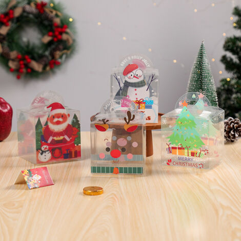 Aiperq 8 Pack Christmas Candy Gift Boxes Clear PVC Fruit Apple Snack Boxes For Christmas Holiday Party Favors