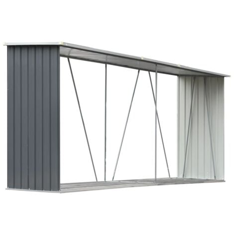 AIPERQ Abri de stockage de bois Acier galvanisé 330x84x152 cm Gris