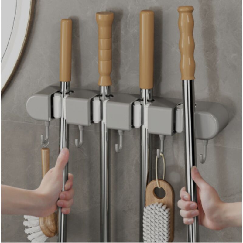 Image of YMYNY Porta scopa a parete/SENZA FORATURA/4 staffe + 5 ganci - Porta scopa, Porta scopa a parete resistente all'acqua, Porta scopa, Clip per scopa,