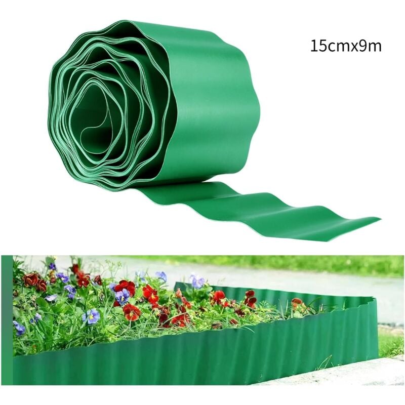 Aiperq - ymyny 9m x 15cm Bordatura flessibile in plastica per giardino, bordatura per prato e paesaggio, facile da tagliare, bordura per prato per