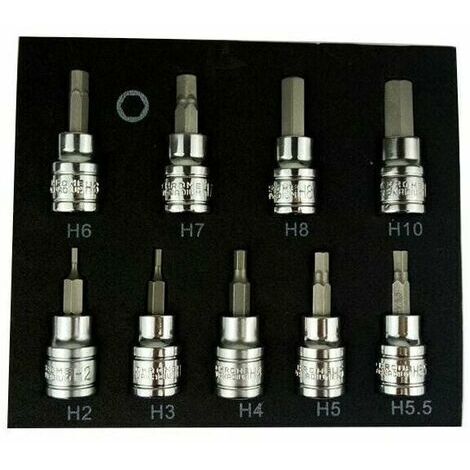 Aiperq – Coffret cliquet et douilles 9 pièces – Douilles hexagonales 3/8' en acier chrome vanadium – Tailles 2-10mm pour clé Allen