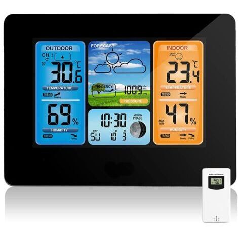 Aiperq – Digital Wireless Weather Station – Temperature/Humidity/Barometer – 24-Hour Weather Forecast – Alarm Clock with Snooze Mode – Outdoor Sensor