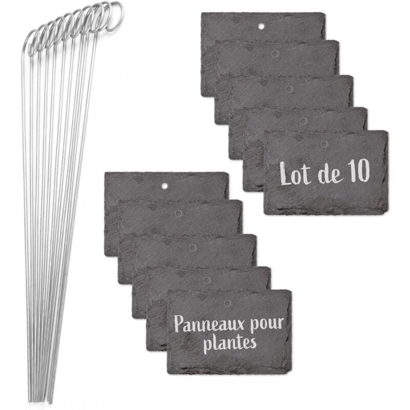 Aiperq - tiquettes Plantes en ardoise - Set de 10 Résistant aux intempéries, réutilisable Inscription individuelle de plantes & herbes Avec piquets