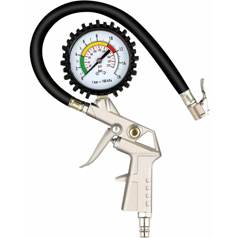 Gonfleur de pneu avec manomètre 220 psi, manomètre de pression de pneu, manomètre pneumatique, voiture et moto haute performance et vélos avec valve