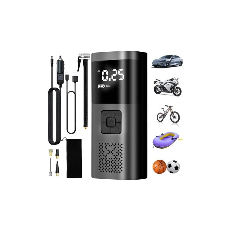Aiperq - Gonfleur Pneus Voiture, 6000mAh Compresseur à Air Portatif Gonfleur Pneus sans Fil 150PSI avec écran lcd Numérique, Pompe a Velo Electrique