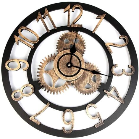 Aiperq Horloge Murale Vintage, 3D Horloge Pendule Murale en Chiffres Romains pour Salon, Salle, Chambre, Cuisine, Bureau Maison Décor 40cm
