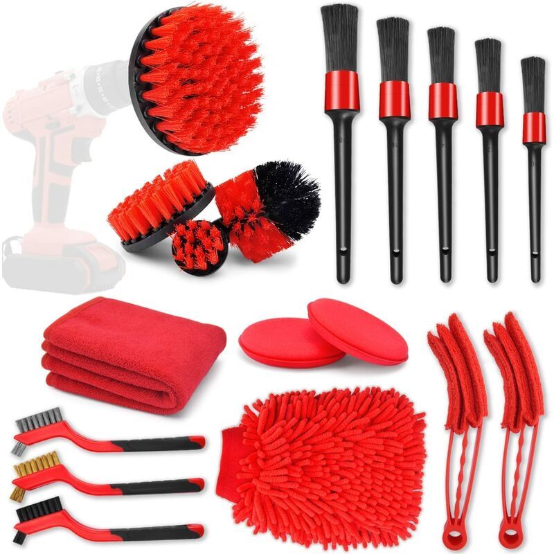 Kit Brosse Nettoyage Voiture,18 Pièces Pinceau Detailing Auto,Kit de Brosse Nettoyage Voiture Interieur Exterieur - Aiperq