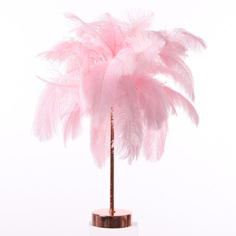 Aiperq Lampe de chevet LED, forme pissenlit, fil de cuivre, plume rose romantique
