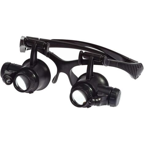 AIPERQ LED Loupe Montée Tête10X 15X 20X 25X Lentille Optique Verre Double Yeux Loupe avec Lumière LED Outils Mesure Réparation Montre Bijoutier UC02