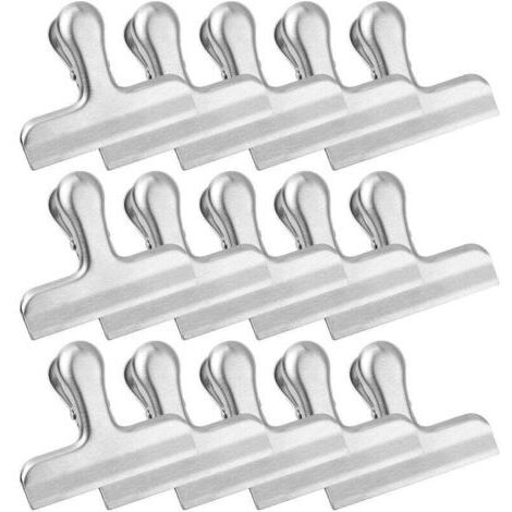 AIPERQ Lot de 15 pinces à sacs alimentaires en acier inoxydable, adaptées aux frites, au café, au pain, etc., convenant aux cuisines, aux maisons et aux bureaux.