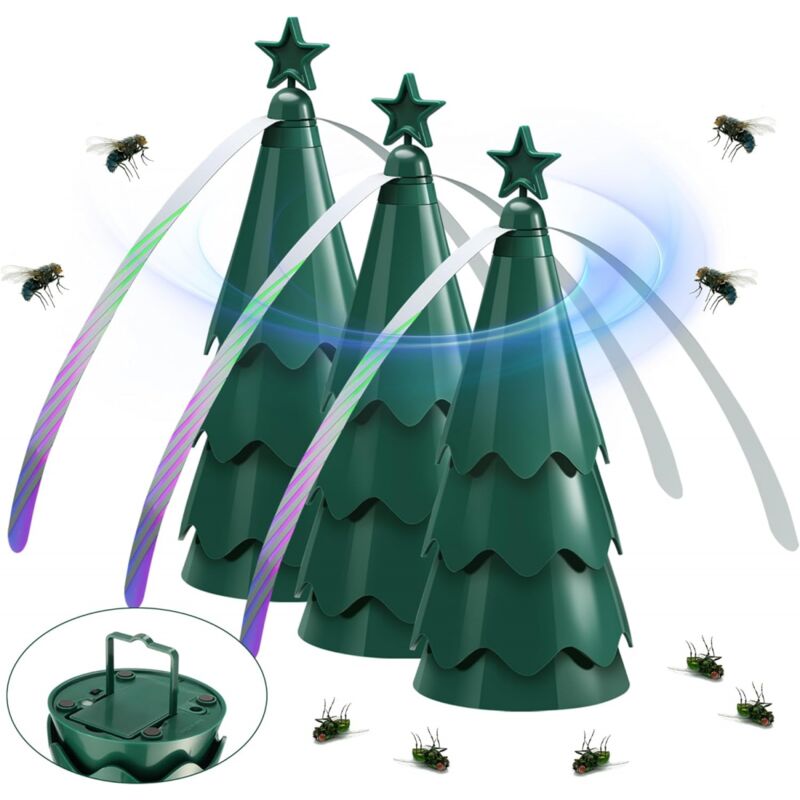 Aiperq - Lot de 3 ventilateurs anti-mouches pour tables, ventilateur répulsif avec lames holographiques pour éloigner les mouches, anti-insectes pour