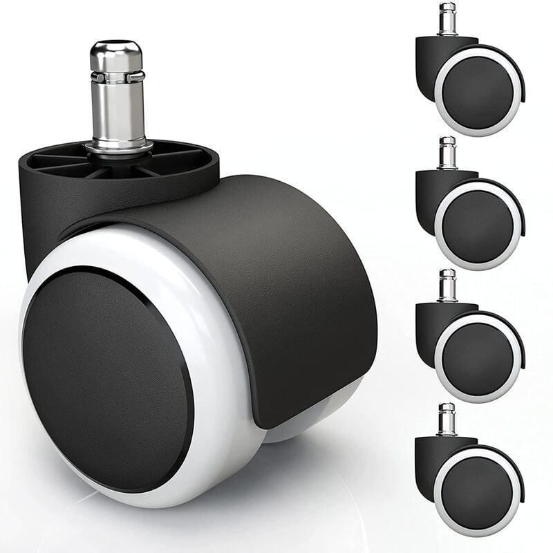 Lot de 5 Roulettes Pivotantes Rechange pour Chaise de Bureau 11x22mm - Blanc - Aiperq