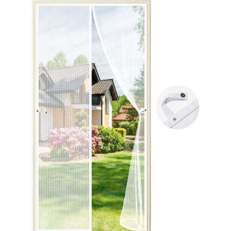 AIPERQ Mosquitera para puerta, 90 x 210 cm, cierre automático, antiinsectos, para balcones y salas de estar, sin necesidad de taladrar (blanco)