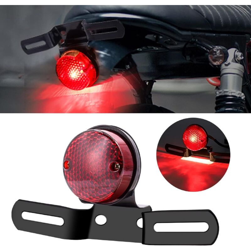 Image of Aiperq - Motorrad-Rücklicht mit Halterung, rundes Motorrad-Kennzeichenlicht, Bremslicht, 12 v