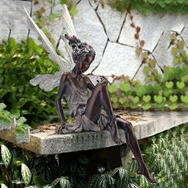 Aiperq Ornement de jardin Fée magique assise, Tudor et Turek assis en résine Décoration de jardin 91222 cm