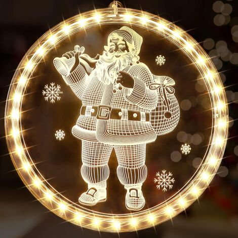 Aiperq Ornement lumineux de fenêtre de Père Noël, fenêtre LED surdimensionnée, ornement de lumière de Noël suspendu, lumières 3D, cheminée à piles, décoration de chambre à coucher d'arbre de Noël