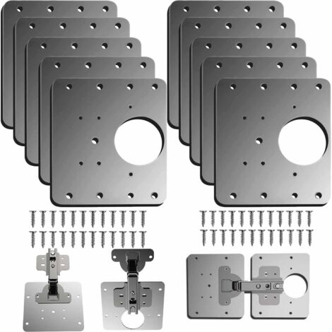 Aiperq – Plaques de réparation charnière porte d'armoire – Acier inoxydable – Lot de 10 avec 40 vis – Installation rapide et facile