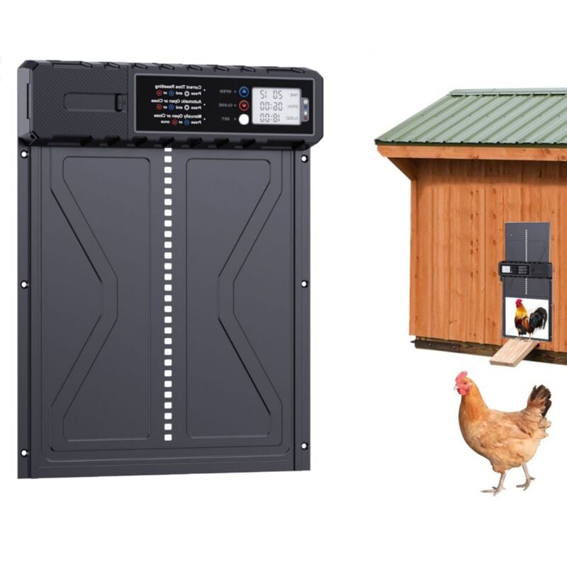 Porte Automatique Poulailler, Batterie avec Écran lcd Programmable Étanche, Porte Automatique Poulailler en Aluminium avec Minuterie, Porte