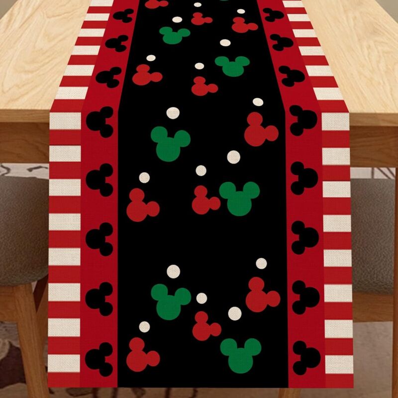 Aiperq Red and Black Mouse Tablecloth, Fun Christmas Cute Polka Dot Home Kitchen Decor, Vintage Burlap Dining Decor 13 x 108 Inches