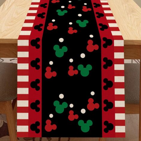 Aiperq Red and Black Mouse Tablecloth, Fun Christmas Cute Polka Dot Home Kitchen Decor, Vintage Burlap Dining Decor 13 x 108 Inches