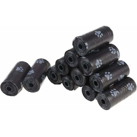 AIPERQ Sacs ramasse-crottes pour chiens, chats, animal domestique, noir, 12 rouleaux (180 sacs en total)