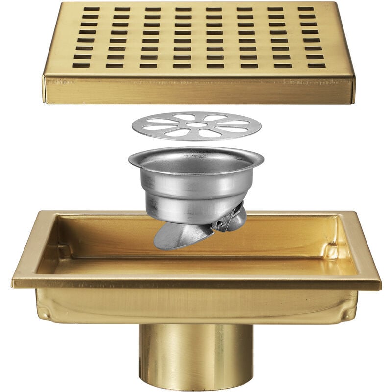 Aiperq - Siphon de sol de douche carré avec couvercle de grille amovible, acier inoxydable sus 304, or brossé