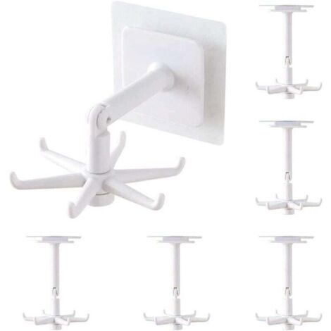 AIPERQ - Soporte para utensilios de cocina (6 piezas, giratorio 360°), organizador sin perforaciones, con 6 ganchos, para cocina, baño y armario (blanco)