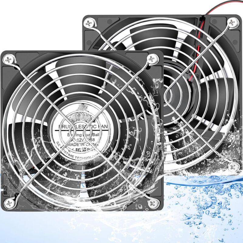 Aiperq - Ventilateur étanche 120 mm x 25 mm 12 v cc sans balais pour boîtier d'ordinateur, double roulement à billes, 2 broches pour ventilation de