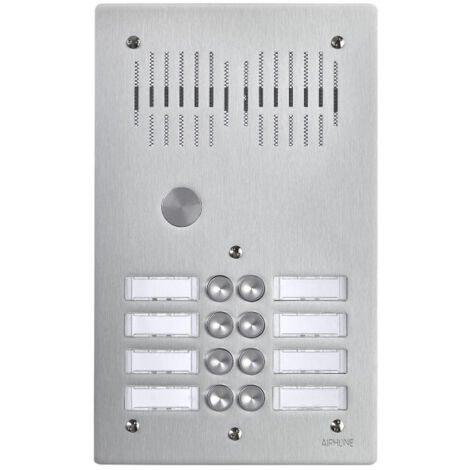 Aiphone – Platine de rue audio 8 boutons encastrée – Résistante au vandalisme – Aluminium 4 mm – Hauteur 293 mm – 100903