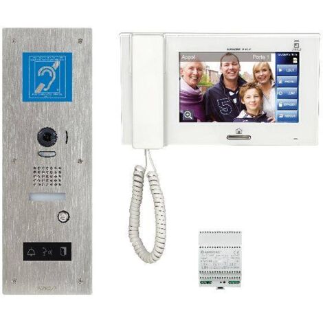 Aiphone – JPS4AEDFLBM Kit vidéo interphone 7' avec moniteur JP4MED – Platine inox encastrée – Alimentation PS2420D