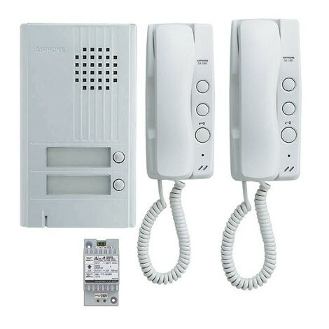 Aiphone - Kit de panel de audio de aluminio para montaje en superficie con 2 pulsadores para hablar, 2 microteléfonos y 1 transformador - KITDA2