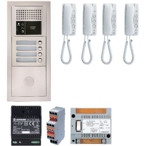 Aiphone – Pack audio 4 logements avec 4 postes GT1D programmés – Alimentation PS2420DM – Prédisposition VIGIK – GTBA4E