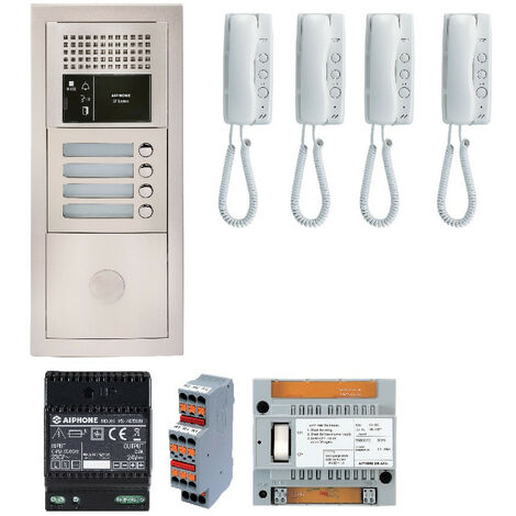 Aiphone - Paquete de audio portero de 4 BP con 4 estaciones GT1D programadas - GTBA4E