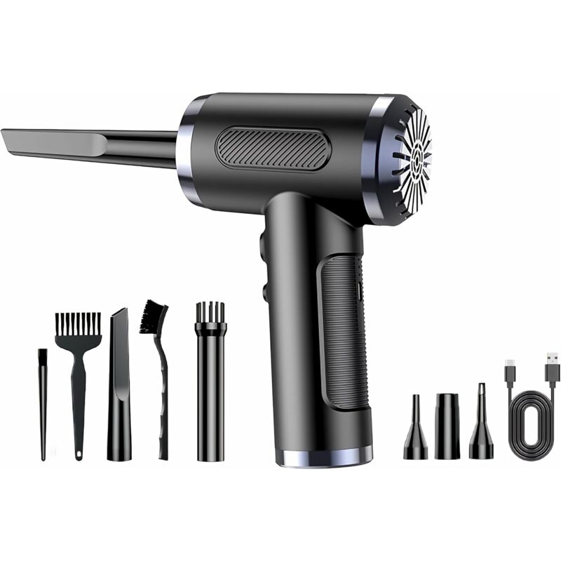 Air Comprimé 3 Vitesses Souffleur PC - 100000 TR/Min Souffleur Voiture 6000 mAh Batterie avec Lumière LED,Bombe Air Sec Nettoyage PC,Air Comprimé