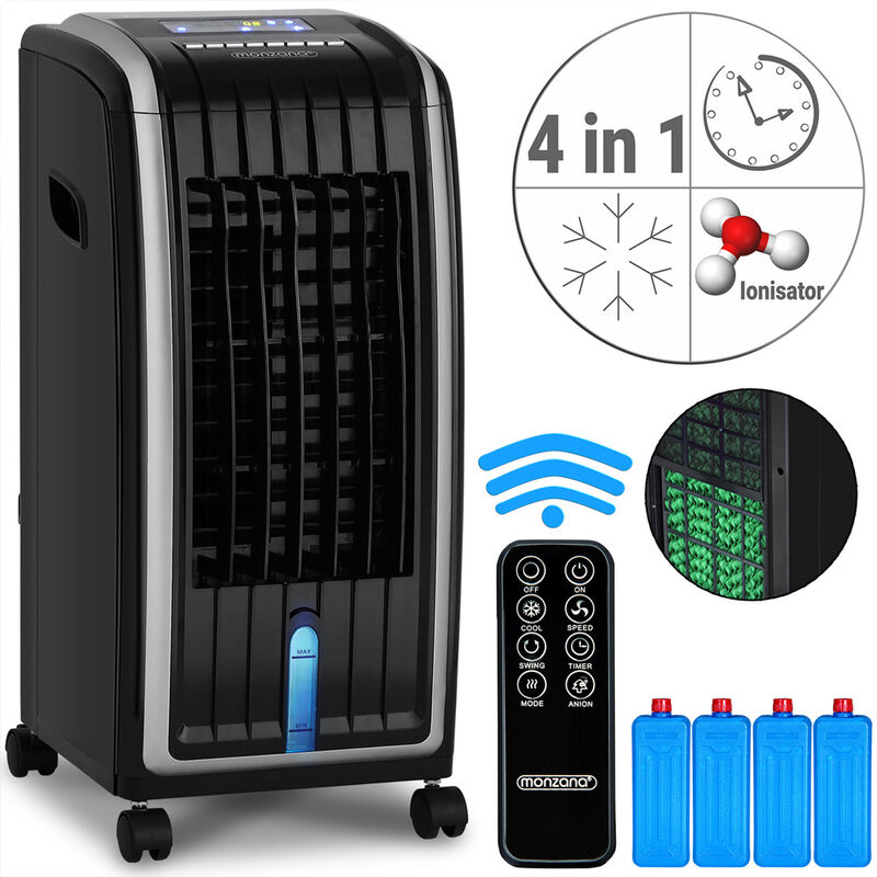 Monzana - 4in1 Portable Air Cooler Conditioner Water & Ice Cooling 5L Tank Air Conditoning Mobile Unit Black