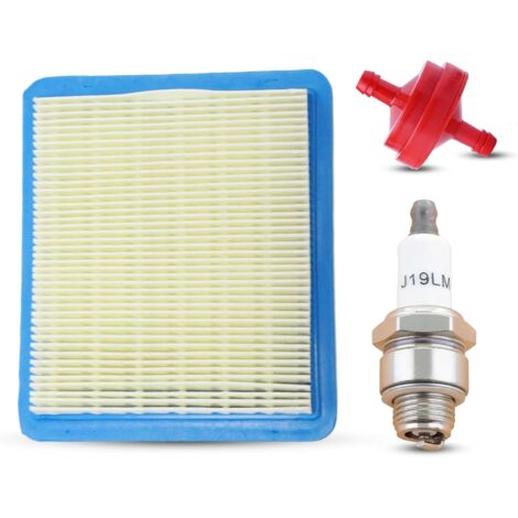 Air filter and spark plug for Quantum lawnmowers 625, 650 and 675 with Champion RJ19LM / NGK B2LM engine. Replaces part numbers 491588, 399959 and 491588S.