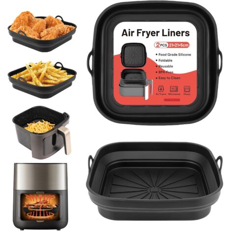 Air Fryer Silicone Mold, 2 Pack Reusable Foldable Square Silicone Mold for Air Fryer, Microwave, Oven (Black)