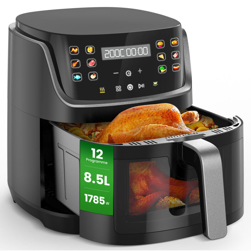Circlio - Air Fryer xxl 8.5L avec Écran Tactile led, 12 Fonctions, Friteuse Sans Huile avec Fenêtre, Lavable au Lave-Vaisselle, 1785W Friteuse Air