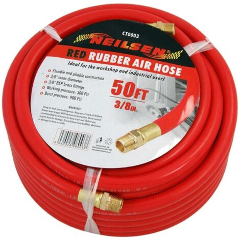Air Hose Line 15M 50ft 3/8"" BSP Rubber Hose Compressor Tools Brass CT0003