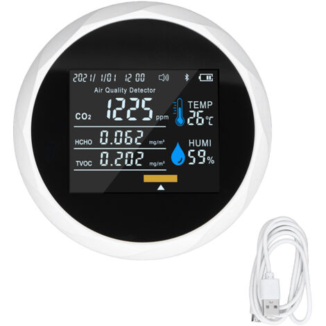 Air Quality Monitor Real Time Intelligent Color Screen Display USB Charging Portable Digital Air Quality Detector 5VWhite