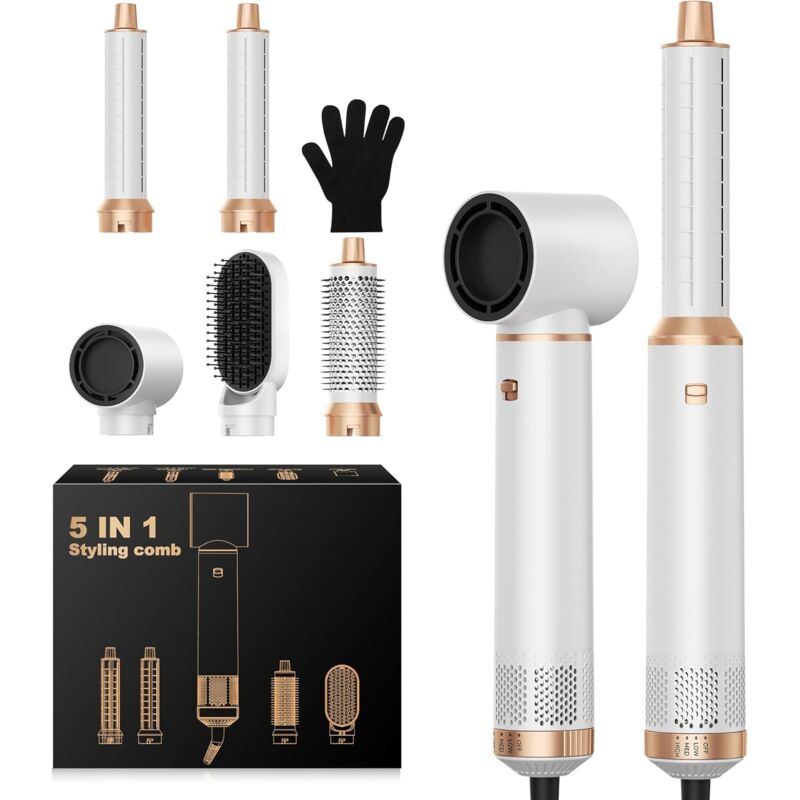 Airbrush 5 en 1 Seche Cheveux 5 en 1, Brosse Soufflante 5 en 1 Avec Seche Cheveux Boucleur, Brosse Souflante, Thermal Brush, Air Styler 5 en 1 Pour