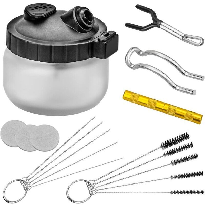 Airbrush Cleaning Kit - Airbrush Cleaning Tools Including 1 Airbrush Cleaning Pot, 5 Nylon Brushes, 5 Stainless Steel Needles, 1 Washing Needle