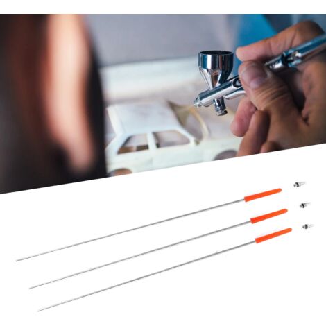 Airbrush-Ersatzteilset (Nadeln + Düsen 0,2/0,3/0,5 mm) – Farbstifte, Edelstahl + Kunststoff, 3 Nadeln und 3 Düsen mit Behältern