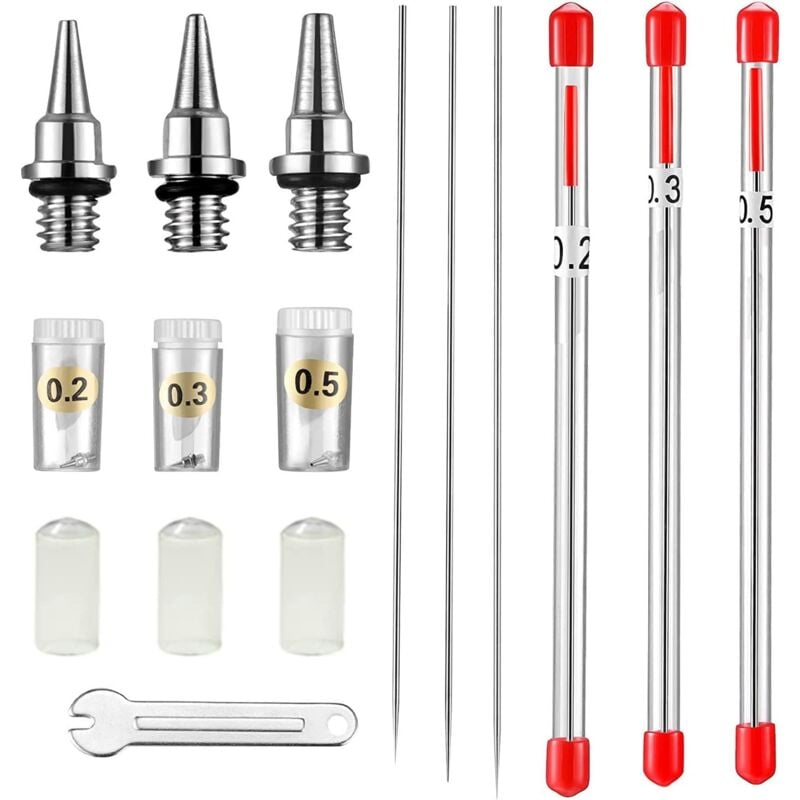 Airbrush Nozzle Cap, Needle and Nozzle, 0.2mm, 0.3mm, 0.5mm, Airbrush Spare Parts