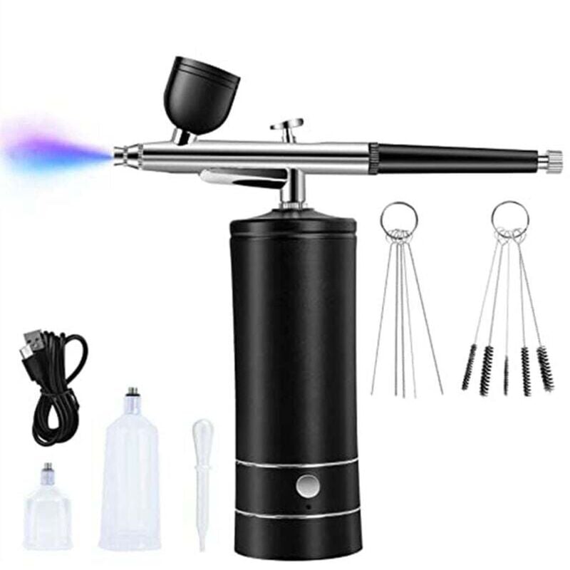 Image of Airbrush-Set, tragbarer, kabelloser und wiederaufladbarer Kompressor, 30 PSI Komplettset