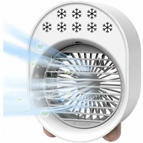 Aire acondicionado personal Mini enfriador de aire humidificador purificador 3 velocidades ajustables con luz LED enfriador evaporativo para el hogar/oficina/dormitorio (blanco)